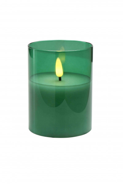 LED Kerze im Glas D7,5H10cm mit Timer für Batterie Aktionspreis, grün