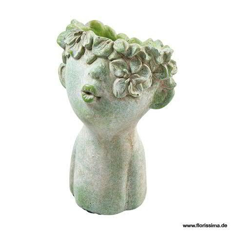 Kopf SP Keramik D11,5H18cm Aktionspreis zum bepflanzen, grün