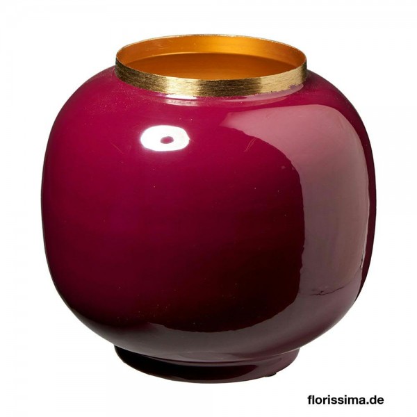 Vase Metall SP D18H17cm mit Goldrand, aubergine