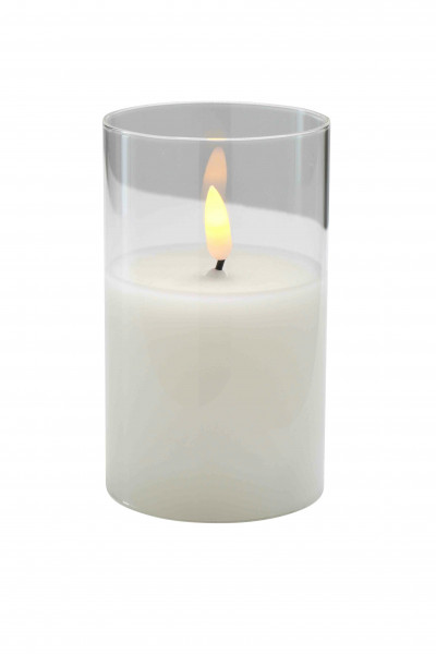 LED Kerze im Glas D7,5H12,5cm mit Timer für Batterie Aktionspreis, creme