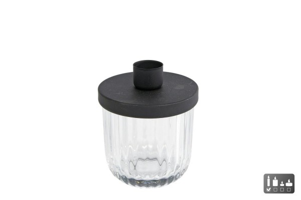 Glas Kerzenhalter 7,5x10cm für Stabkerze, klar/schw.
