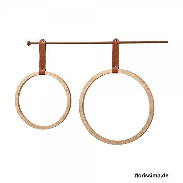 Ring Holz S/2 D24/30cm mit Lederband creme/braun, cr/br