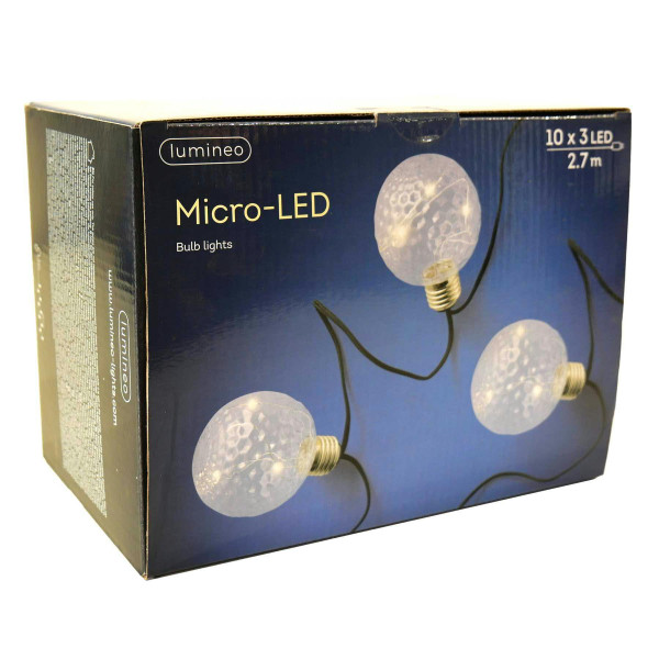 Lichterkette Glühbirne 30LED 2,7m indoor Microlichterkette mit Trafo, warm weiß