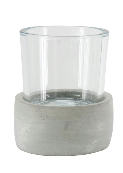 Windlicht Glas/Beton D14H17,5cm Glas D12H12cm, grau/klar