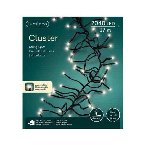 Clusterlights 2040LED 19m outdoor mit Timer+Dimmer Kabel schwarz, warm weiß
