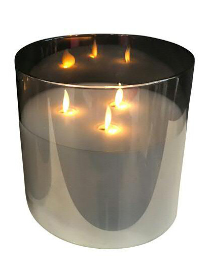 LED Kerze im Glas x3 D15H15cm für Batterie Aktionspreis, grau