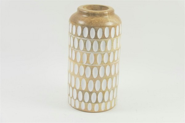 Vase Holz D15H30cm mit Punkte, natur/crem