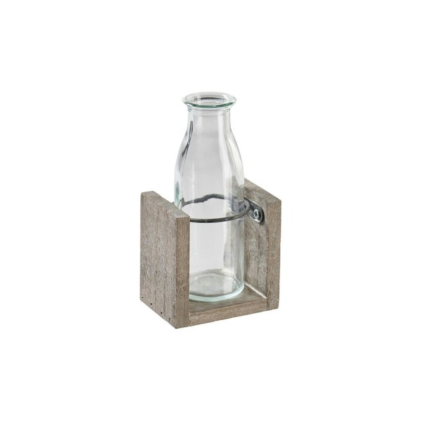 Glas Flasche 8x6x15cm im Holzstand, klar/natur