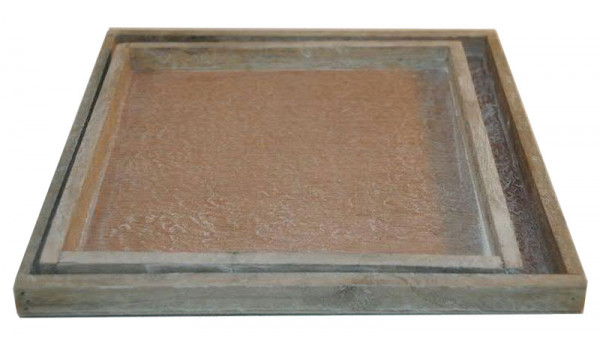 Tablett Holz S/2 23x23/27x27cm, grau