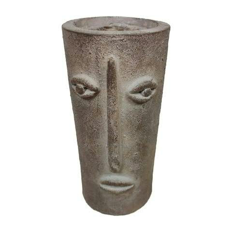 Vase Keramik SP D16H35cm mit Gesicht, grau wash
