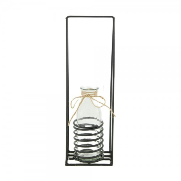 Glas Flasche 9x6x28cm im Metallrahmen, klar/schw