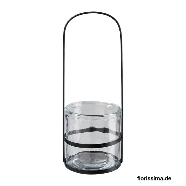 Windlicht Glas/MetallD12,5H32,5cm, klar/schw.