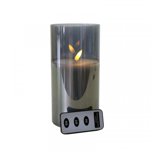 LED Kerze im Glas D10H20cm Timer + Fernbedienung Batterie Aktion, grau