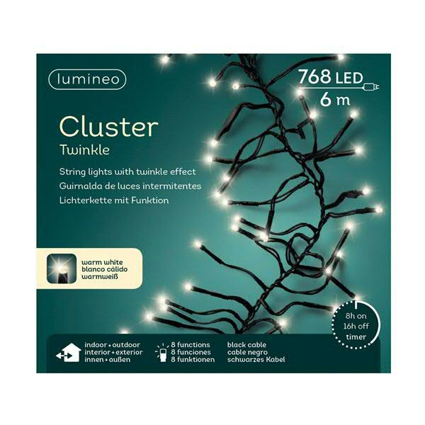 Clusterlights Twinkle 768LED 6m outdoor 8 Funktionen Kabel schwarz, warm weiß