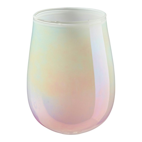 Glas Teelicht D12H15cm irisierend, rosa/weiß