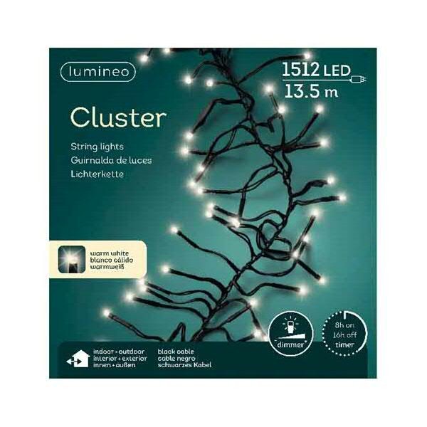 Clusterlights 1512LED 13,5m outdoor Kabel schwarz mit Timer+Dimmer, warm weiß