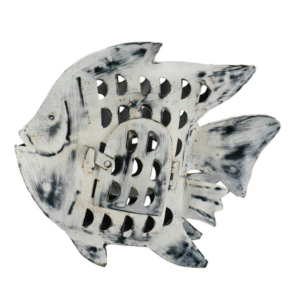 Fisch Metall 24x8x20cm, weiß