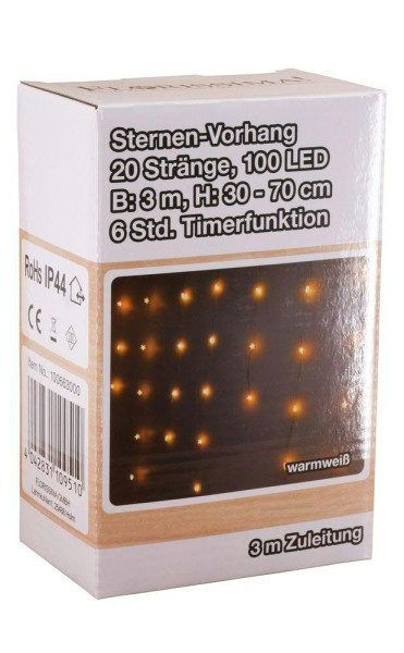 LED Vorhang Sterne 20Stränge 100LED 300x70cm outdoor m.Timer Aktionspreis, warm weiß