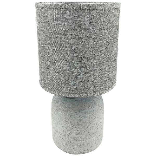 Lampe Keramik 10x14x27cm mit Schirm Polyester, grau/weiß
