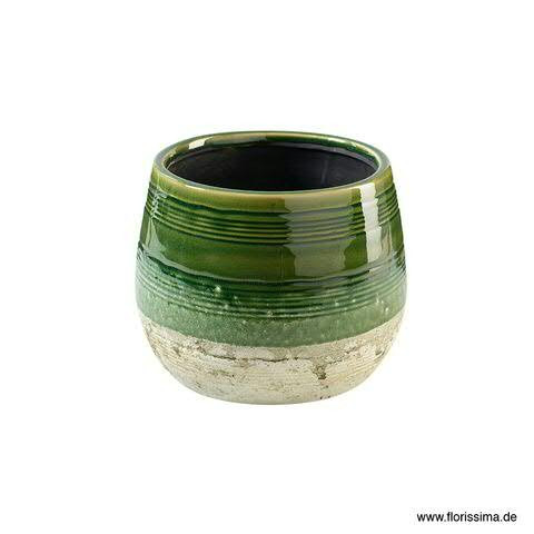 Kübel Keramik D20H16cm, grau/grün