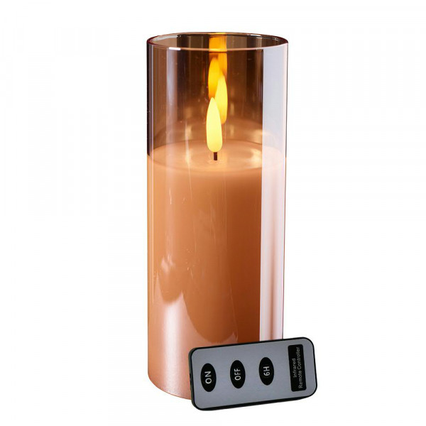 LED Kerze im Glas D10H25cm Timer + Fernbedienung Batterie Aktion, amber