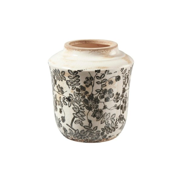 Vase Keramik D15H16,5cm Blumenmuster, weiß/grau