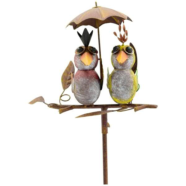 Vögel mit Mütze Metall Shabby Gartenstecker für Blumenbeet