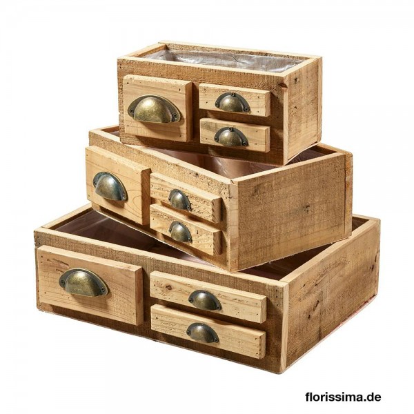Schublade Holz S/3 24,5x15,5x12cm 32x24x12cm 39x31x12cm, natur