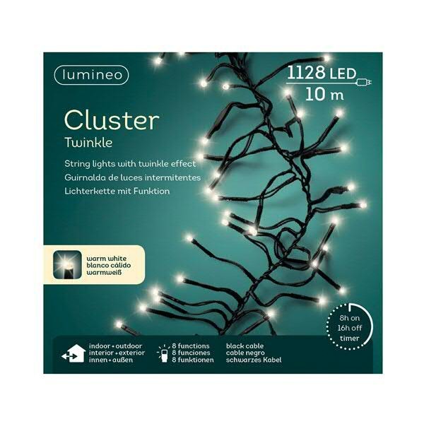 Clusterlights Twinkle 1128LED 10m outdoor 8 Funktionen Kabel schwarz, warm weiß