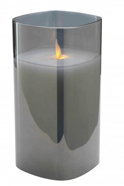 LED Kerze SP im Glas 9x17,5cm eckig für Batterie, grau