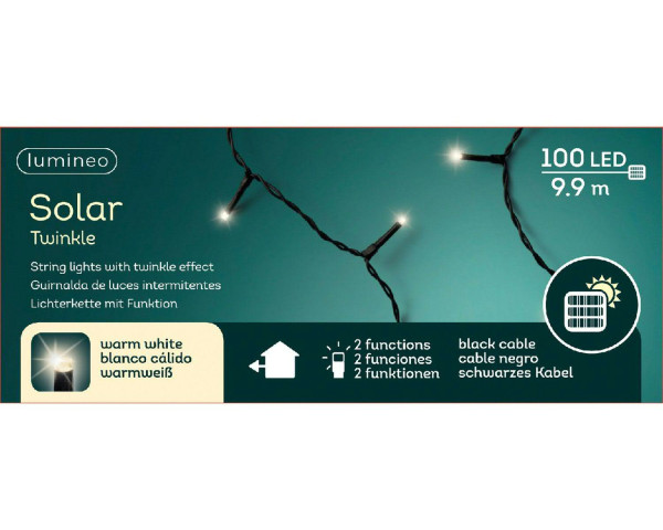 Solar Lichterkette 100LED 9,9m Funktionen Twinkle Timer, warm weiß