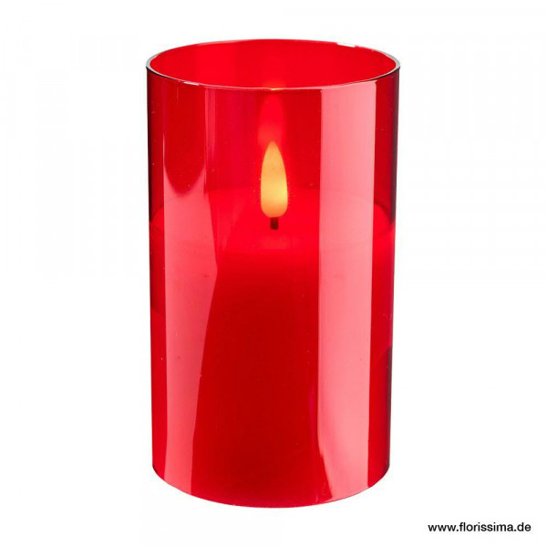 LED Kerze im Glas D7,5H12,5cm mit Timer für Batterie, rot