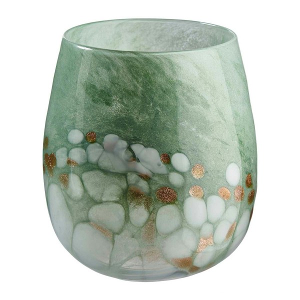 Glas Vase D14,5H16cm, grün/weiß
