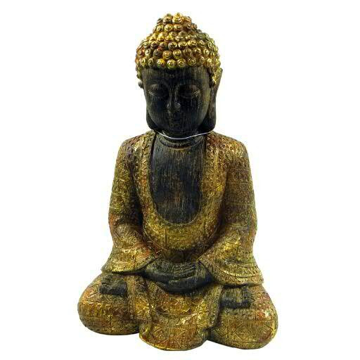 Buddha Poly D20H30cm sitzend, gold/schwa