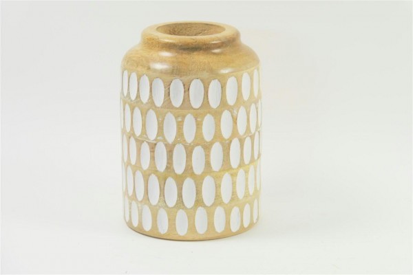 Vase Holz D15H23cm mit Punkte, natur/crem