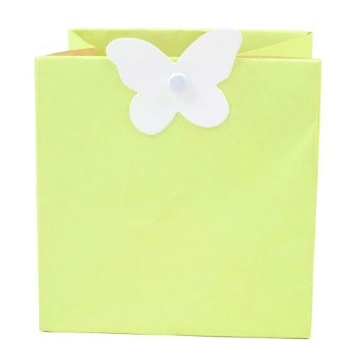 Tüte Papier 10,5x10,5x10,5cm Schmetterling mit Henkel, grün