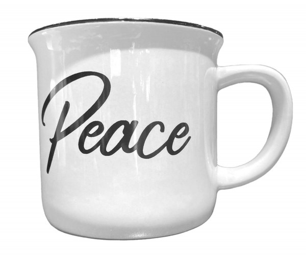 Tasse Keramik D9H8,5cm Peace weiß/schwarz Aktionspreis, weiß/schw