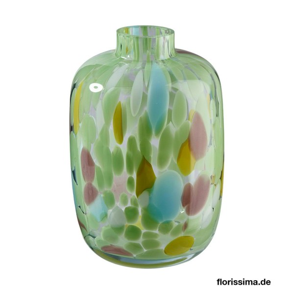 Glas Vase D17H25cm gepunktet, blau/grün