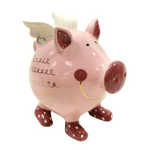 Schwein SP Keramik 15cm mit Flügel, rosa