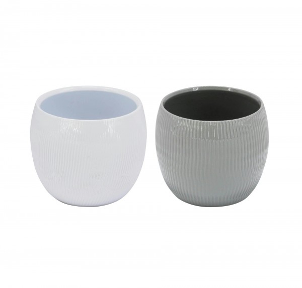 Kübel Keramik 667/13cm Plissee, weiß/grau