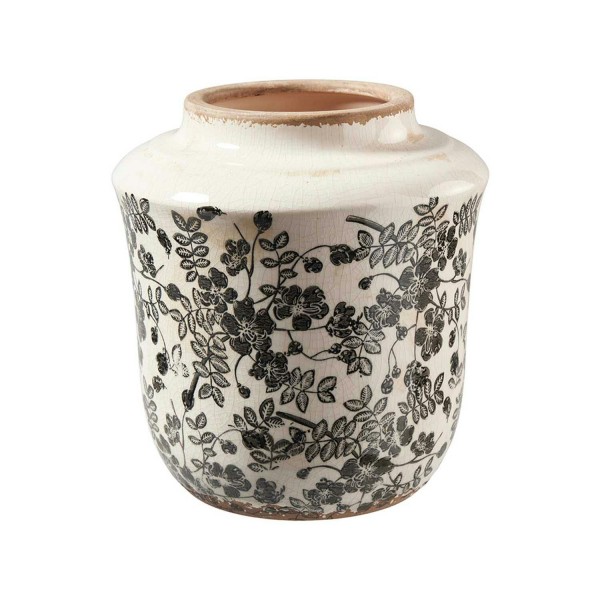 Vase Keramik D20H21,5cm Blumenmuster, weiß/grau