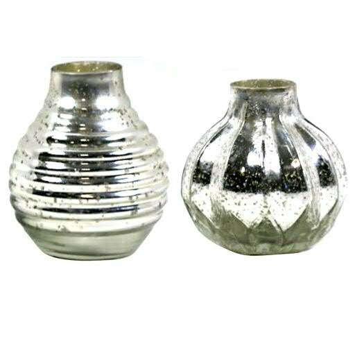 Glas Vase 12x12cm mit Rillen sortiert, silber
