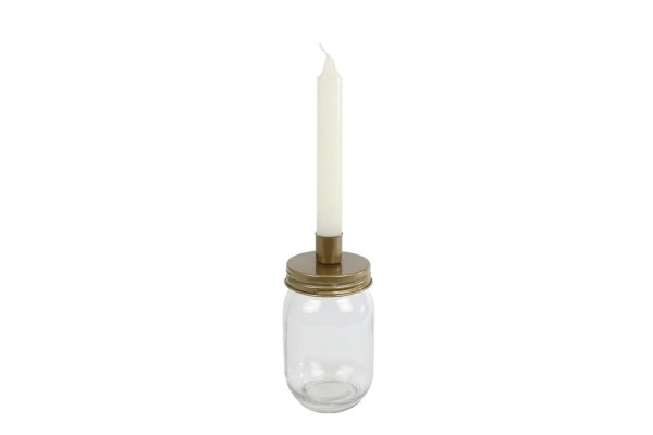 Glas Kerzenhalter 8x15,5cm für Stabkerze, klar/gold