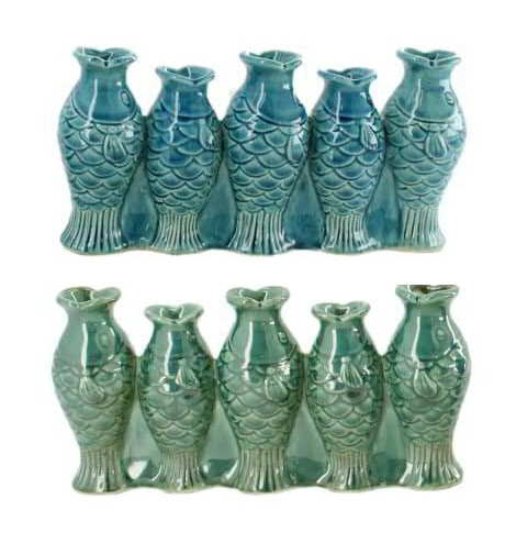 Vase Keramik Fische x5 24x6x12cm Aktionspreis! sortiert, blau/grün