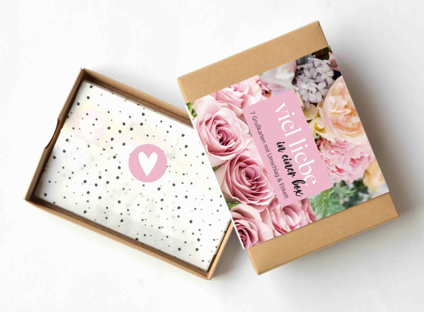 Karten Box 7 Karten/Umschlag/Aufkleber, rosa